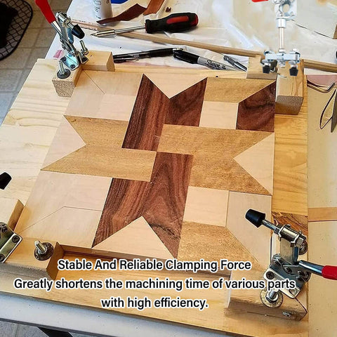 40kg Quick Release Toggle Clamp With Left Right Operation on woodworking jig securing geometric wooden pieces
