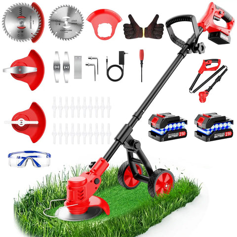 Cordless Electric Weed Wacker 4 In 1 Grass Trimmer With Wheel 650 Watt Motor Dual Battery Power No String Trimmer With accessories