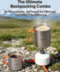 Ultralight Titanium Camping Cookware Set With 420ml And 750ml Pots Lid And Spork 4 In 1 Backpacking Pot for hiking on stove.