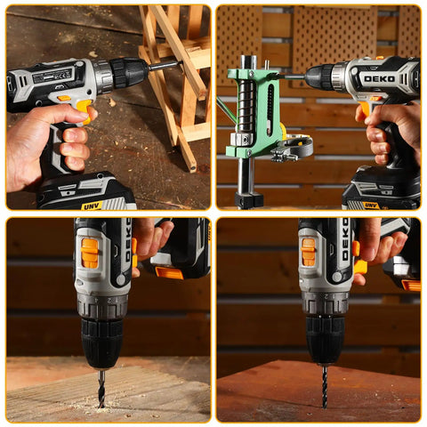 Go To Cordless Power Drill Kit for DIY Projects 20V with Battery and Charger Dual Speed 0 to 350 and 0 to 1350 RPM in use for drilling