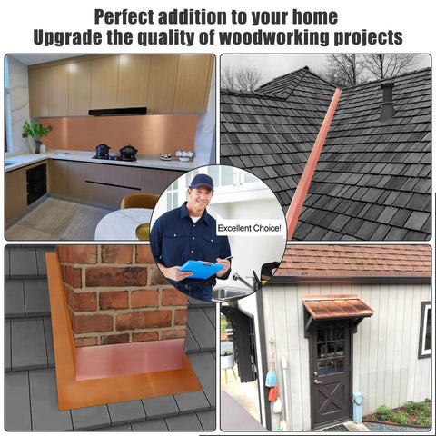 99.95 Percent Pure Copper Flashing Roll 24 Gauge 0.5mm Thick 6 Inch Wide By 10 Feet Long Includes Cut Proof Gloves And Copper Nails Pro Grade For Pros And DIYers Roofing Siding Projects