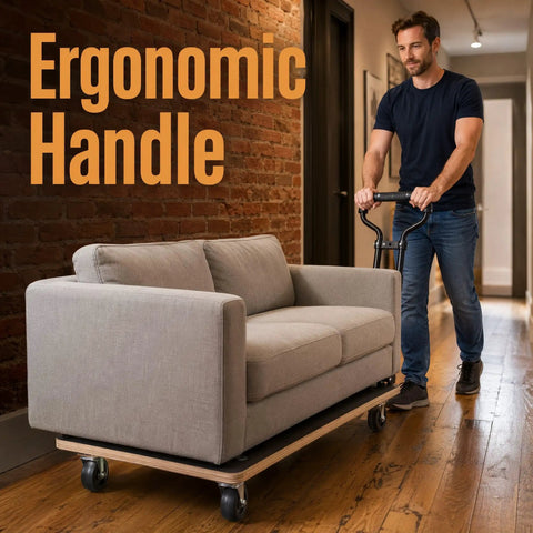 Beefy Heavy Duty 440 Lb Wooden Furniture Dolly With Adjustable Telescoping Handle From Twenty Point Five To Thirty Inches And Four Inch Casters Non Slip Leather Surface For Securely Moving Heavy Pianos And Appliances. Sofa on wooden dolly with ergonomic handle