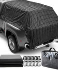 Truck Bed Cargo Net Kit With Stretchable 4x6 to 8x12 Net and Removable Waterproof Tarp Cover for All Weather Use on pickup truck