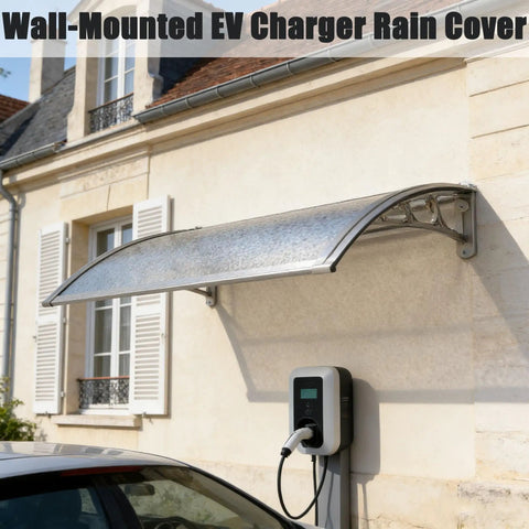 Hella Tough Outdoor Ev Charger Cover Weatherproof Electric Vehicle Wallbox Roof Shield against rain and snow over a charger.