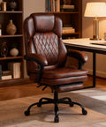 Big And Tall Office Chair With Foot Rest, Ergonomic High Back PU Leather Reclining Desk Chair For Heavy Folks, Wide Seat, Lumbar Support, Executive Brown in office setting