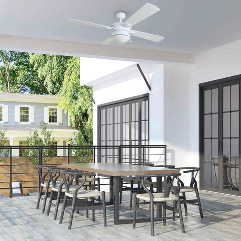 Auletta 52 Inch Outdoor And Indoor Ceiling Fan With Light Pull Chain Dual Mounting Options on patio, white finish