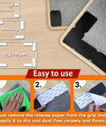 Non Slip Rug Grippers Tape Pads For Hardwood Floors And Tile No Residue Reusable Corner Grippers Keep Rugs Flat And Secure Area Rugs 12 Pack Ideal For Laminate Flooring No Curl Edges Stay Put showing usage steps with padding under rug corners