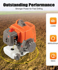 Beast 63cc 2 Stroke Gas Auger Post Hole Digger engine in field, showing 2.2kW power specifications for fast drilling.