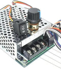 Adjustable Digital Display Motor Speed Controller for DC Brushed Motors 10 to 55 Volt 60 Amp PWM with wires and control knob.