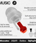 Concert Ear Plugs For Clear Live Sound With Noise Reduction Up To 26dB, features double cone shape and soft silicone material.