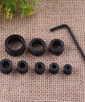 8-Piece Drill Stop Collar Kit Inch Sizes 1/8 To 5/8 With Allen Wrench for precise hole depth control in black steel.