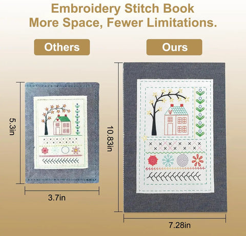 Embroidery Stitch Book, ours 7.28x10.83in, others 3.7x5.3in. Beginner Friendly Embroidery Kit For Newbies With 99 Piece All In One Toolkit.