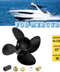 14 1/2 X 17 Aluminum Boat Propeller With 15 Spline Hub, Four Blades, Right Hand Rotation, Boosts Mercury Outboard Performance