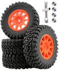 Four Piece RC Rubber Tire Wheel Set For One To Twelve Scale H12Y H12P H12Y Plus MN82 MN128 MN82S RC Rock Crawler Cars Red Replacement Accessory Set