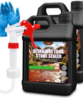 Top Shelf Wet Look Stone Sealer One Gallon Ultra Gloss Paver And Concrete Coating with spray nozzle and gloves for application.