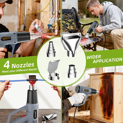 Powerful Heat Gun With 10 Foot Cord For DIY Projects, Dual Temperature 572 And 1112 F, Overload Protection, Includes 4 Nozzles