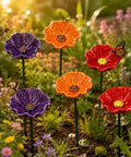 Handmade Ceramic Mini Pollinator Watering Station For Outdoor Gardens, colorful flower bee feeder and bird bath stakes in six colors
