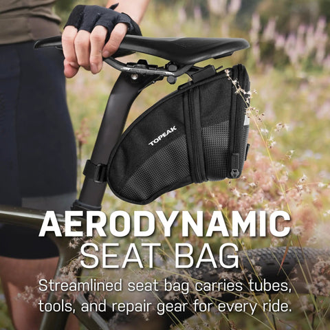 Aero Wedge Pack With Fixer F25 Large for road and mountain bikes mounted under saddle, durable 1000D nylon, tool-free install