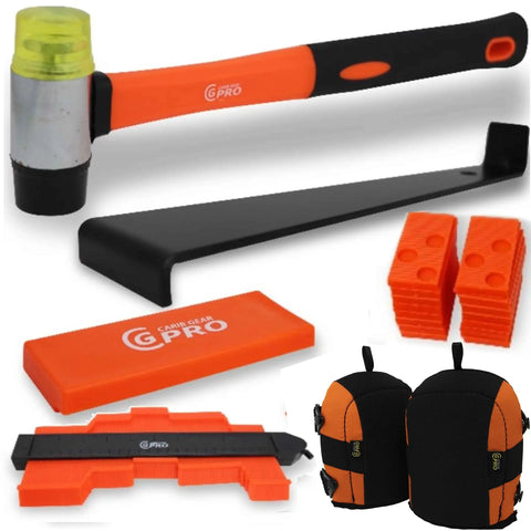 Professional Laminate Flooring Tools Kit with tapping block, pull bar, rubber mallet, knee pads, spacers for vinyl plank LVP and hardwood floors