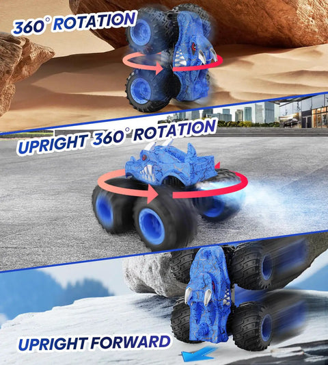 Remote Control Monster Truck For Kids 3 4 5 6 7 8 Dope 2.4GHz All Terrain Off Road RC Car with 360 spin and upright stunts