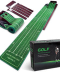 Indoor Golf Putting Mat With Three Track Putting Green And Automatic Ball Return, Pro Grade Home Office Practice Kit shown