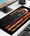 Large Extended Gaming Mouse Pad With Stitched Edges And Non Slip Waterproof Rubber Base For Office Computer Keyboard Laptop And Home Desk 35.4 X 15.7 X 0.12 Inch In Bold American Antique Flag Design on desk with keyboard and mouse