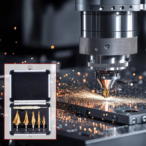 Six Piece HSS 4241 Titanium Coated Step Drill Bit And Automatic Center Punch Set with Double Spiral Flutes drilling metal