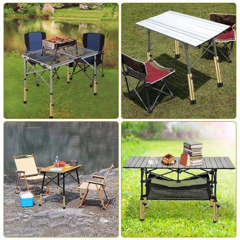 Heavy Duty Table Leg Extenders For Folding Tables No Sweat Adjustable Furniture Risers on various outdoor tables with chairs.