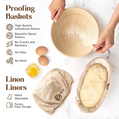 All In One Sourdough Bread Proofing Kit With Lame Danish Whish Bowl And Dough Scraper Two Slings And Baking Mat basket and dough