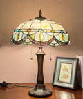 Cream Crystal Tiffany Style Table Lamp With Stained Glass Shade 16x16x24 Inches Vintage Desk Lamp on wooden table with books