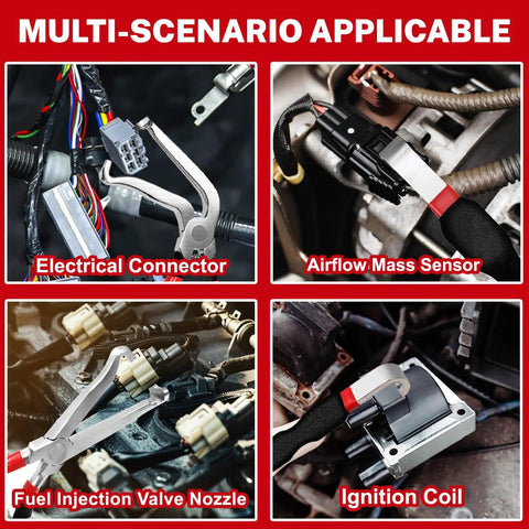 3 Piece Automotive Electrical Connector Pliers And Terminal Pin Removal Tool Set gripping electrical components in car engine bay.