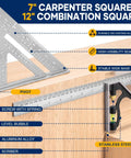 7 inch carpenter square and 12 inch combination square, aluminum alloy and stainless steel, precision layout tool for carpentry.