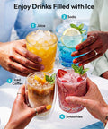 Quick Freeze Countertop Nugget Ice Maker Delivers 44 Pounds Of Soft Sonic Pellet Ice Daily With No Hassle Auto Wash And Smooth Chilling Performance For Everyday Households And Office Crews, drinks filled with ice.