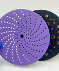 Kick-Ass 6 Inch Ceramic Sanding Discs With Fast Cutting Power And Dust Free Design For Woodworking Projects and Car Polishing, purple and black discs.
