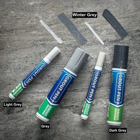 Grout Pen Tile Marker For Waterproof Grout Paint And Sealer In Winter Grey No Scrub Needed With Narrow 5mm Tip 3 Pack shown in varying shades