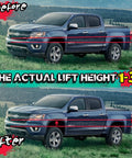 Before and after of a truck with 1-3 Inch Adjustable Torsion Lift Kit, showcasing improved height and stance.