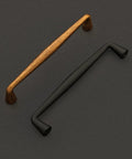 Matte black and wood cabinet handles, 10 Pack Matte Black Cabinet Handles With 5 Inch Hole Center Solid Zinc Alloy Drawer Pulls, top view.