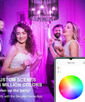 People dancing under purple light from Zigbee Smart Candelabra Bulbs 6 Pack Hub Required Dimmable Multicolor E12 LED Candle Light Bulbs.