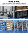 Various applications of M3 M4 M5 T Slot Nut Screws Kit 260 Pcs for machinery, construction, and 3D printing shown.