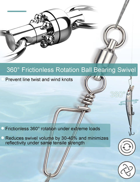 Ball Bearing Fishing Swivels Snaps 34 Piece Box Heavy Duty Saltwater Barrel Swivels Quick Change Lure Clips Tackle Set For Redfish And Striped Bass Prevent Line Twist And Knotting On Casting And Trolling Rigs, stainless steel swivel and snap
