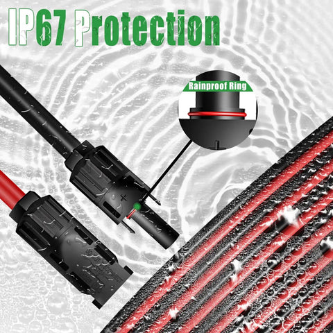 Twin Wire Solar Extension Cable 60 Feet 10AWG Heavy Duty Copper Wire IP67 Protection with rainproof ring illustration