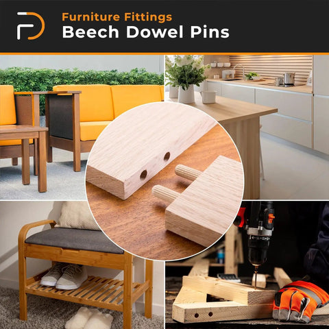 Heavy Duty Fluted Wooden Dowel Pins 100 Piece Set With Smooth Beveled Tips For Zero Drama Woodworking Joints Plus Straight Shooting Alignment For Top Shelf Furniture Repairs And Weekend DIY Projects At 15 64 Inch Diameter used in various furniture for repairs.