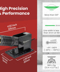 ML 400 Green Line Laser Level For Outdoor Projects With Direct Sunlight Visibility Great For Large Scale Cutting And Precise Measuring Alignment Made Easy Waterproof IP67 Built In Wall Mount Type C Port Class 3R, showing measurements and high precision features on red background with Quarton branding.
