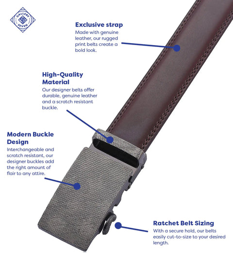 Men's Leather Ratchet Belt With Exclusive Easy Release Buckle, Infinity Imprint Mahogany Finish, Adjustable From 28 Inch To 44 Inch Waist, Scratch Resistant And Durable Belt For Everyday Wear