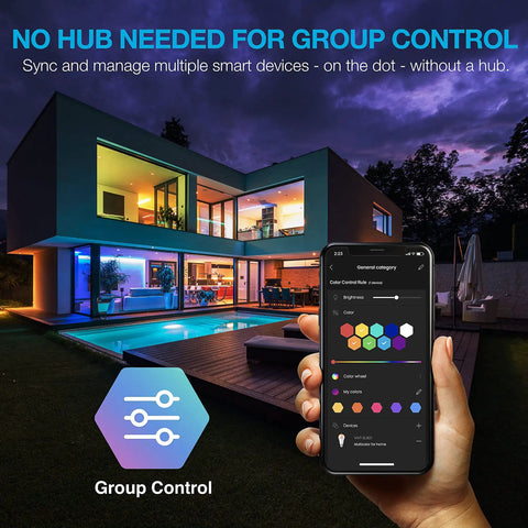 Smart LED Bulbs 2 Pack With WiFi 2.4GHz And Bluetooth 5.0 controlling house lights via smartphone app at night