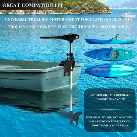 Transom Trolling Motor Mount For Kayaks And Small Boats Universal Fit For Flat Sterns With Easy Clamp On Installation