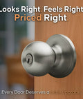 3 Pack Satin Stainless Ball Door Knobs With Keyed Entry For Bedroom Bathroom Closet Or Office, Privacy Lock