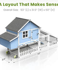 Weatherproof Wooden Chicken Coop With Indoor Outdoor Walk In Hen House, Run, Nesting Box And Pull Out Tray, dimensions shown