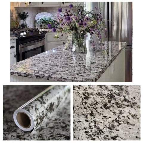 Peel And Stick Waterproof Vinyl Countertop Backsplash Wrap 36x144 In Grey Off White Black Granite Marble Look Laminate Sheet for Kitchen