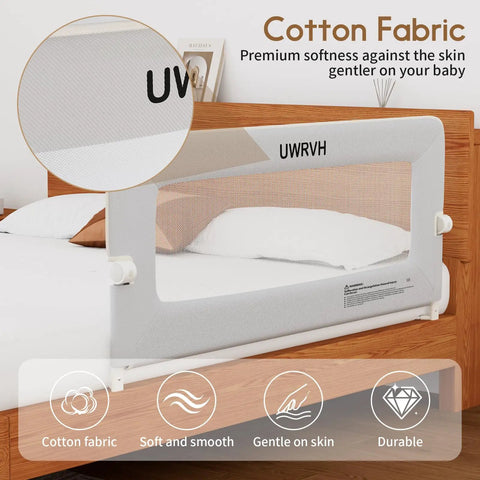 Folding Bed Rail Guard For Toddlers With No Drill U Shape To T Base Upgrade Safe Universal Fit For Twin Full Queen King And Bunk Beds 75 Inch Long By 28 Inch High Grey displayed on wooden bed
